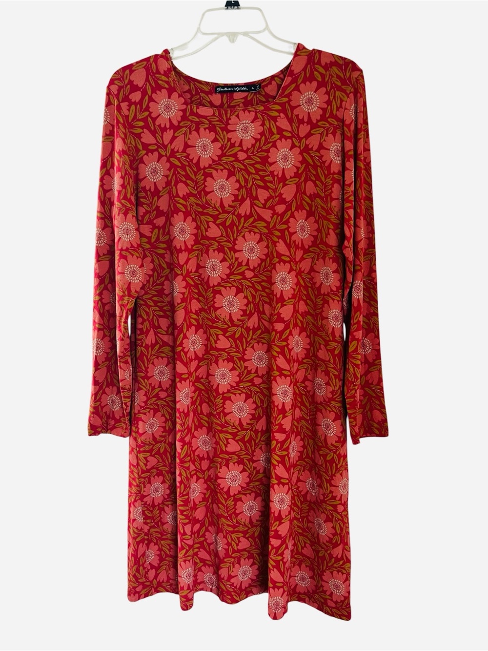 Gudrun Sjoden Micromodal Jersey Dress Women’s L Red Floral Long Sleeve Stretch